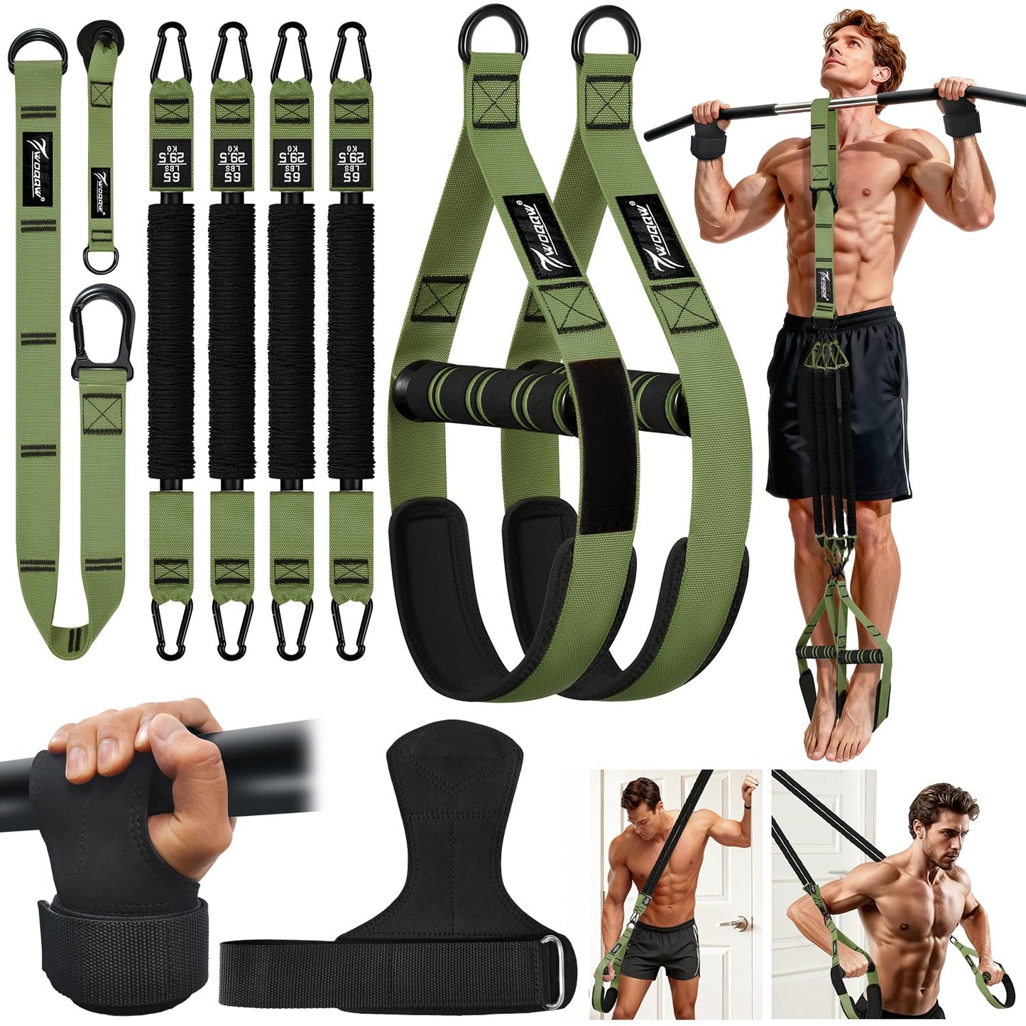 Upgraded Pull Up Assistance Bands, Heavy Duty Resistance Bands with Handles, Exercise Band with Door Anchor, Adjustable Workout Band Set for Pull Up Bar, Full Body Strength&Muscle Training, Home Gym