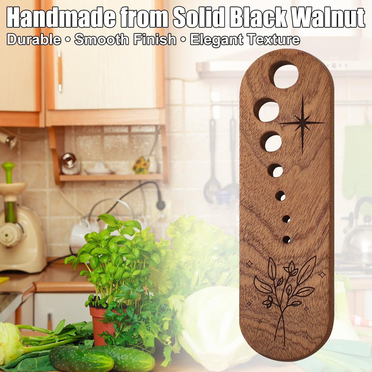 LemonRoad 2 Pcs Wooden Vegetable Leaf Separator Herb Stripper Tool Supplies with Cleaning Brush Wood Leaf Peeler Tool 7 Hole Sizes Fun Kitchen Gadget Herb Stripper Bowl Gifts for Home Cooks Chefs