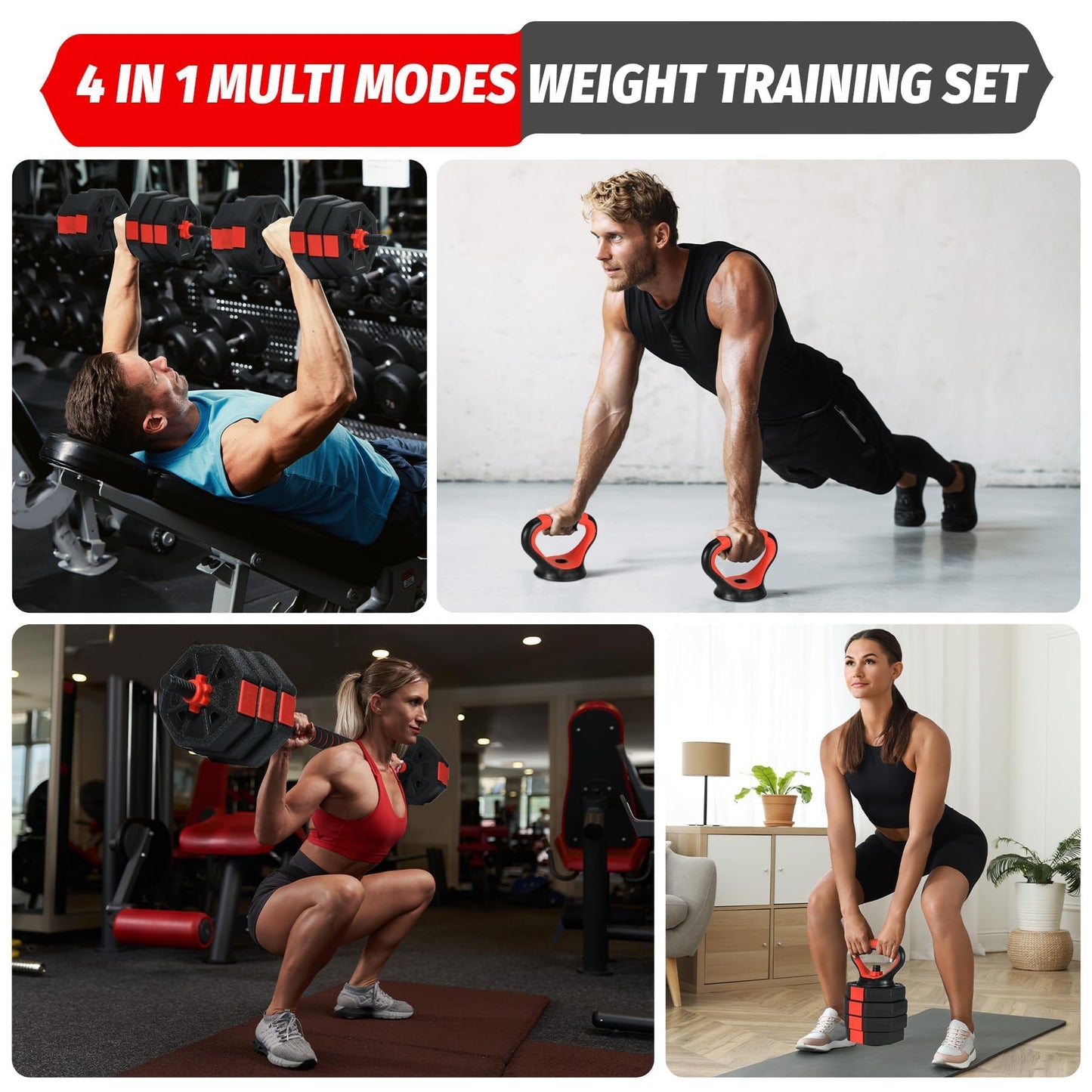 Adjustable Dumbbells, 44/66/88Lbs Free Weight Set with Connector, 4 In1 Weight Dumbbell Set Used As Kettlebells, Barbell, Push Up Stand, Fitness Exercise for Home Gym Suitable Men/Women