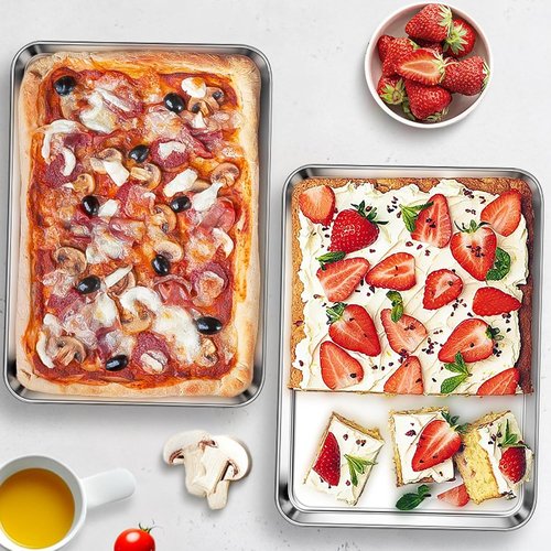 Homikit Baking Sheet Set - 9 x 13 Inches Stainless Steel Quarter Pan | Non-Stick, Rust-Free, Dishwasher Safe