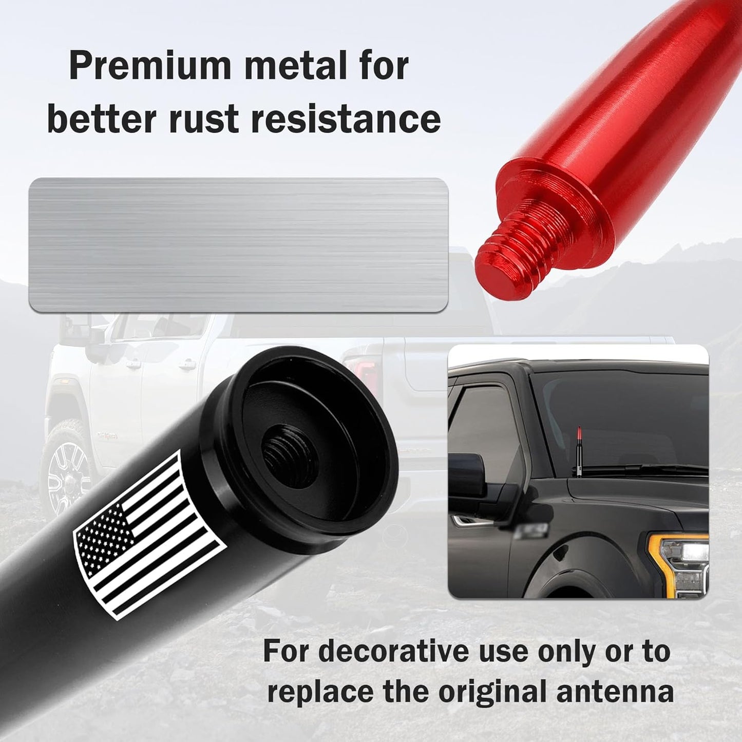 Junecarp American Flag Car Bullet Antenna,Truck Exterior Decoration Accessories[New Upgrade Flag Design] Car Antenna