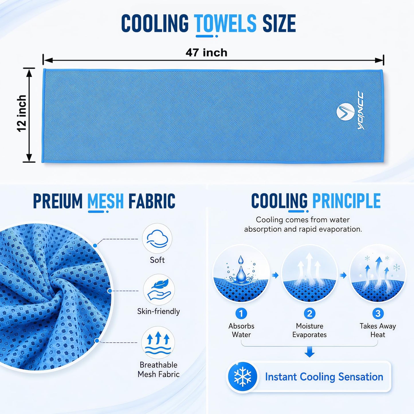 YQXCC Cooling Towel | 2 Pack 47"x12" | Ice Cool for Neck | Soft Breathable Microfiber Chilly | for Yoga, Golf, Gym, Camping, Running, Workout & More Activities