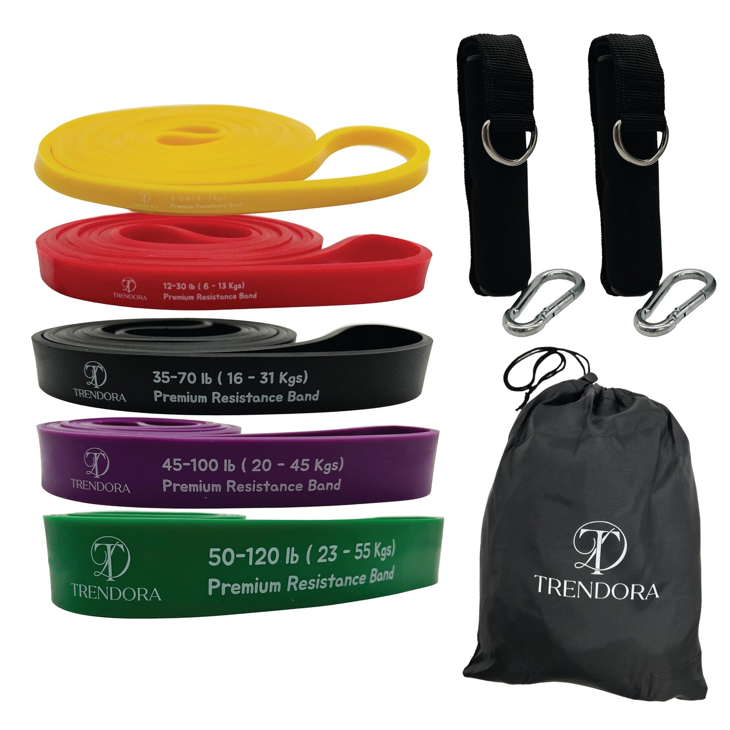 TRENDORA Premium Resistance Bands Set of 5, Exercise Bands, Workout Bands Set for Working Out with Handles for Men Women- Includes 2 Handles,2 Hooks,Storage Bags
