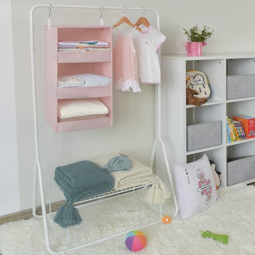 Granny Says 3-Shelf Hanging Closet Organizer - Collapsible Nursery Shelves in Pink | 29.5" H X 12" W X 12" D