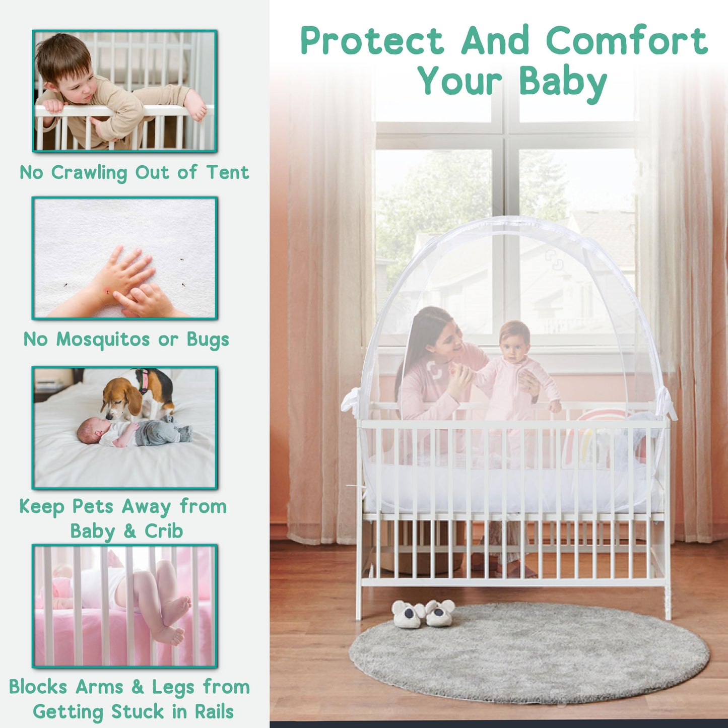 Baby Crib Tent to Keep Baby from Climbing Out – Breathable Cotton Mesh – Locking Zippers – Pop-Up Crib Canopy Net – Safe Anti-Climb Crib Cover – Izybu Crib Tent – Fits Standard 52” Cribs
