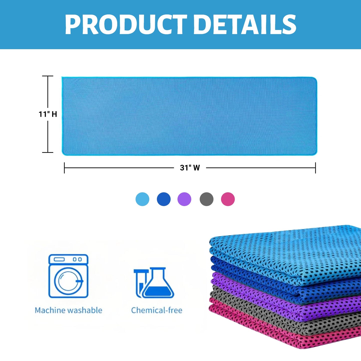 QRYIPGK 5 Pack Cooling Towel 31"x11", Microfiber Gym Towels for Men and Women，Soft Breathable Chilly Towe for Yoga, Running, Workout,Gym, Camping, Fitness, Workout