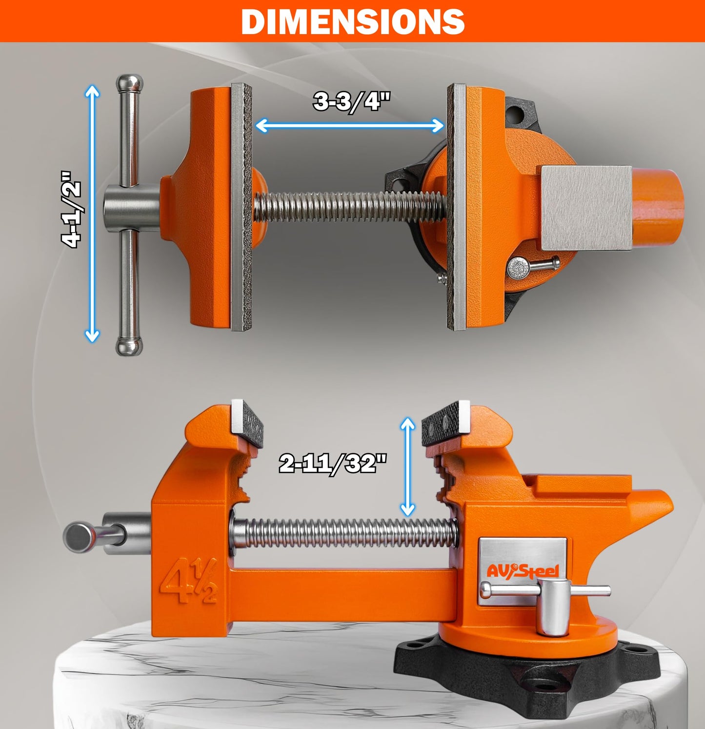 AV Steel 4-1/2" Bench Vise with 240° Flexible Swivel Locking Base and Anvil, High-Strength Multi-Purpose Workbench Vise Heavy-Duty, Cast Iron Workbench for Woodworking, Drilling, Pipe Cutting