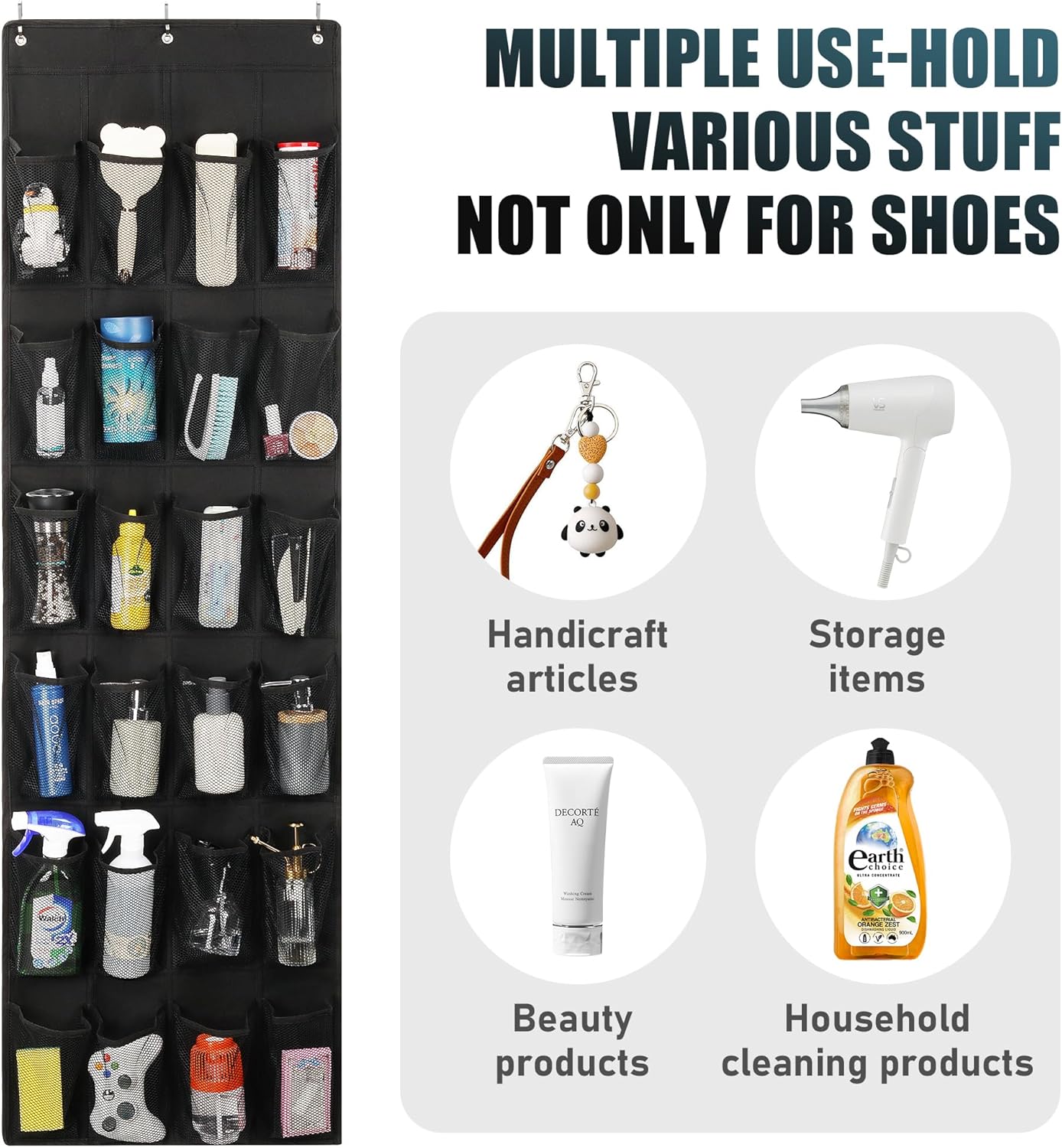 Skiennix Over The Door Shoe Organizer - 24 Large Pockets for Enhanced Closet Storage Solutions