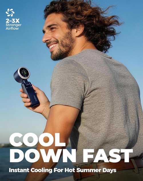 Diveblues Portable Handheld Turbo Fan - 5-Speed Battery Operated Cooling Fan for Outdoor Use | 12-Hour Runtime