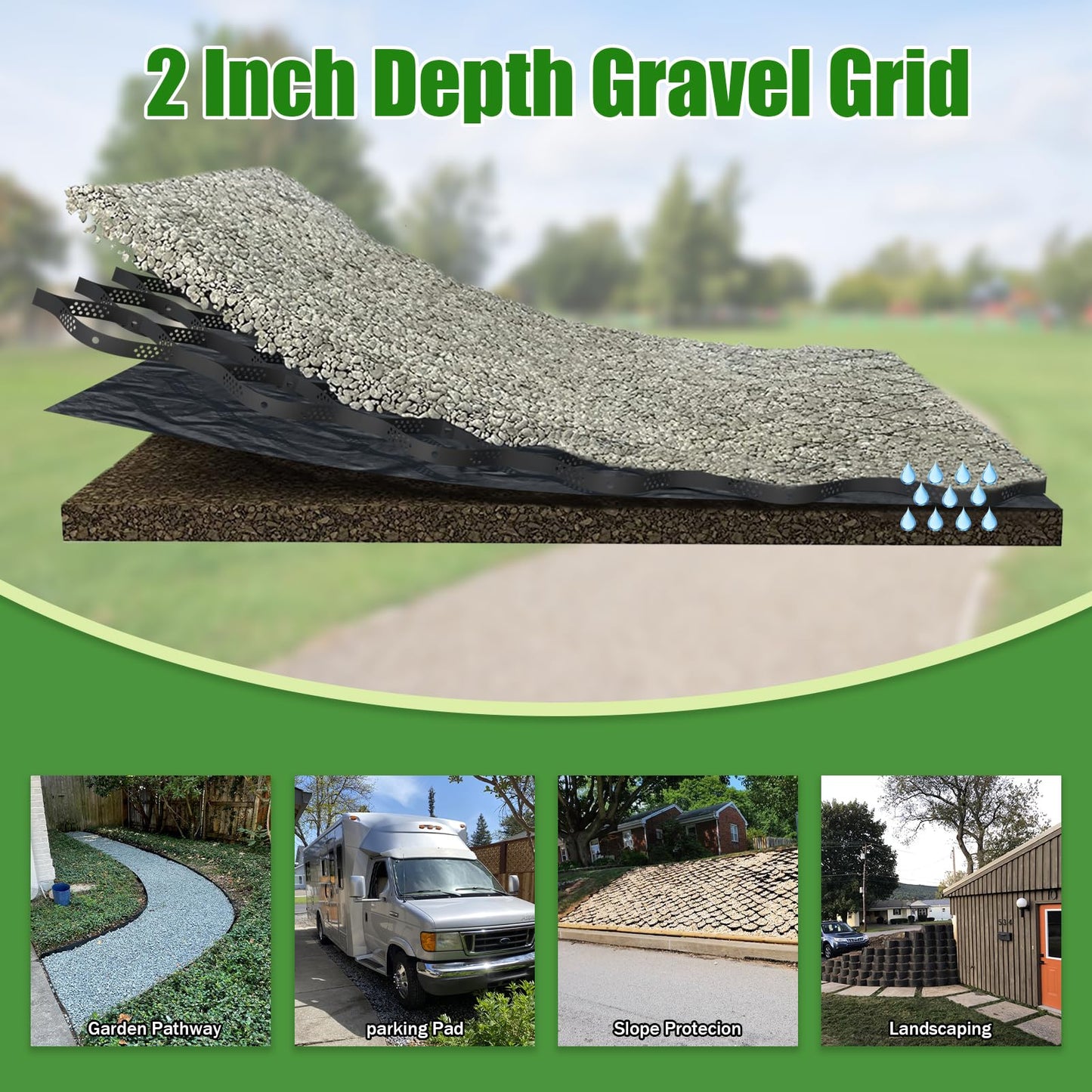 2" Thick Gravel Ground Grid 16.5ft x 33ft - Geo Grid Driveway Stabilization Grids, Gravel Retainer Grid 1885 LBS Per Sq ft, Geocell Geogrid for Walkway Driving RV Parking Slopes and Garden