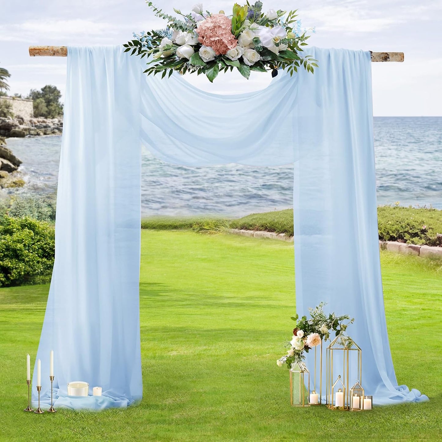 SiinvdaBZX 2 30" 20Ft Panels Wedding Arch Draping Fabric x Light Blue Sheer Chiffon Fabric Outdoor Extra Long