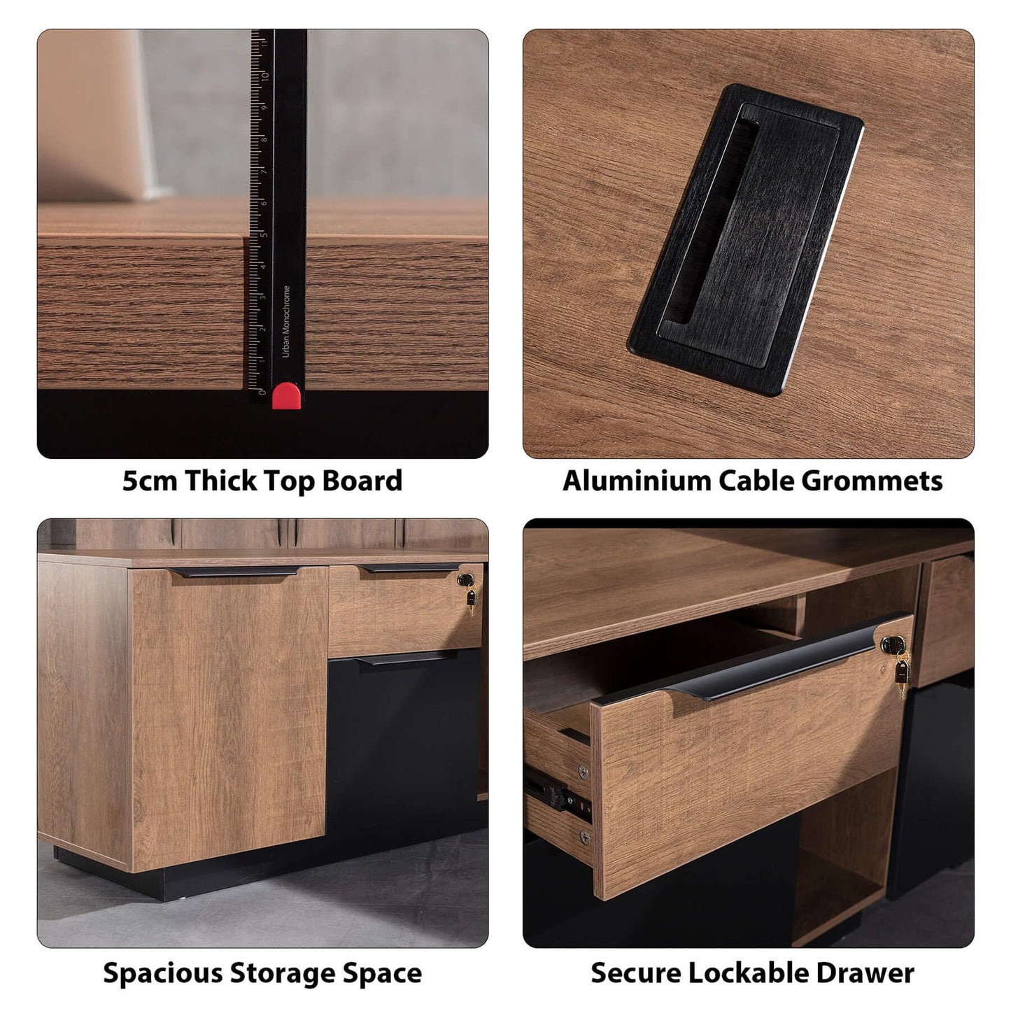 Retractable L-Shaped Executive Desk, Modern Office Desk with Drawers and Lateral File Cabinet, Large Computer Desk with Storage Shelves, Workstation for Home Office (Left Return, 86.6 - 94.5 IN)