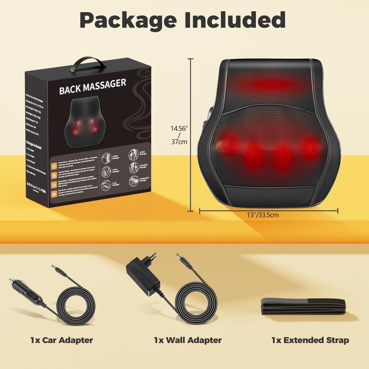 Brelley Neck and Back Massager for Pain Relief Deep Tissue with Heat, Shiatsu Shoulder Massager with Bi-Directional Rotating Head for Neck, Back, Shoulders, and Legs