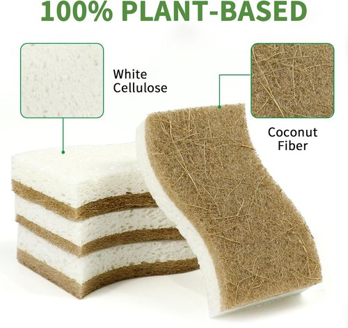 Biodegradable Natural Kitchen Sponges by EcoSponge - 9 Pack Compostable Cellulose & Coconut Scrubbers