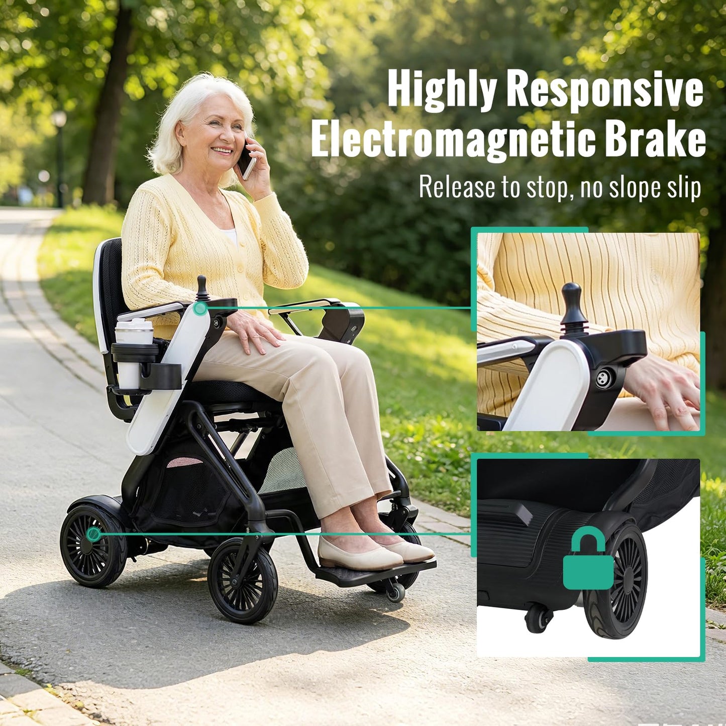 Auto Folding Electric Wheelchair, Phone Remote Control, 35LBS Ultra-Lightweight, Touch-Activated Bright Front Light, Powered Mobility Chair for Adults Seniors with Ergonomic Memory Foam Cushion