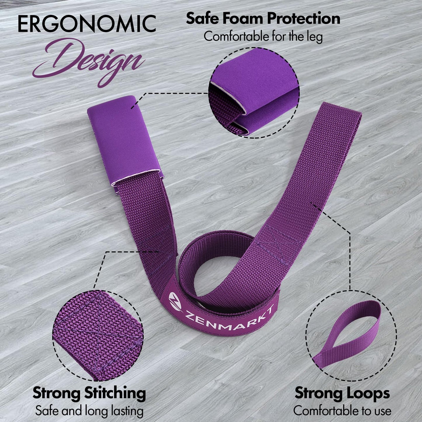 Stretching Strap for Cheer – Flexibility Stunt Strap for Cheerleaders – Durable Cheer Stretching Bands for Improved Flexibility, Range of Motion – Essential Cheer Accessories (Purple)