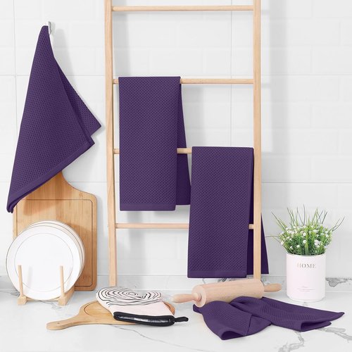 Homaxy 100% Cotton Waffle Weave Dish Towels - Ultra Soft & Absorbent | Quick Drying, 13 x 28 Inches, 6-Pack, Eggplant