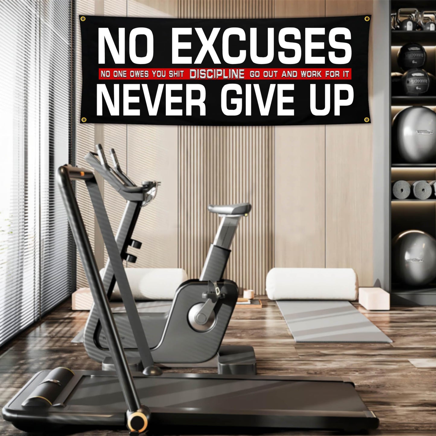 Bomtas Motivational Gym Posters Banners Flags for Home Gym Room Guys Office Bedroom No Excuses Never Give Up Inspirational Flag Banner 24x72 Inch Motivation Wall Art Decor