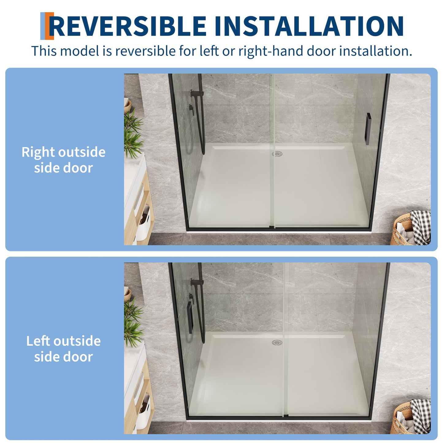 Sliding Shower Door, 44-48" Width x 72" Height, Bypass Single Sliding Design, 6mm (1/4") SGCC Tempered Glass, Brushed Nickel Finish with Matte Black Aluminum Alloy Track