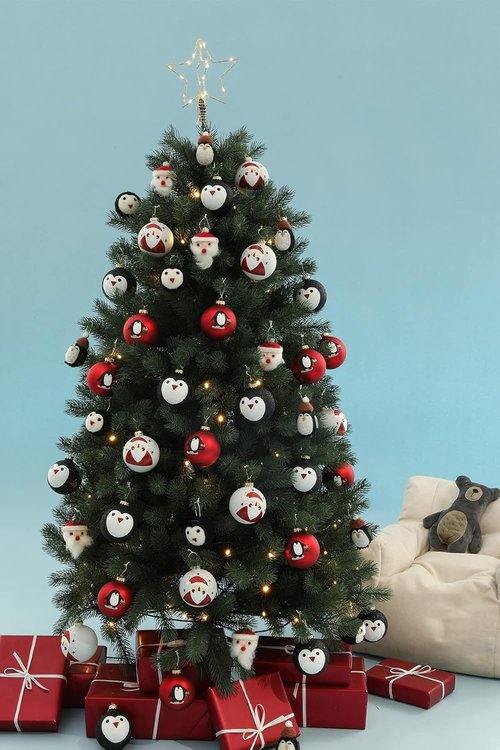DN DECONATION Black and White Christmas Ornament - Cute Hand-Painted Santa Ball for Xmas Tree