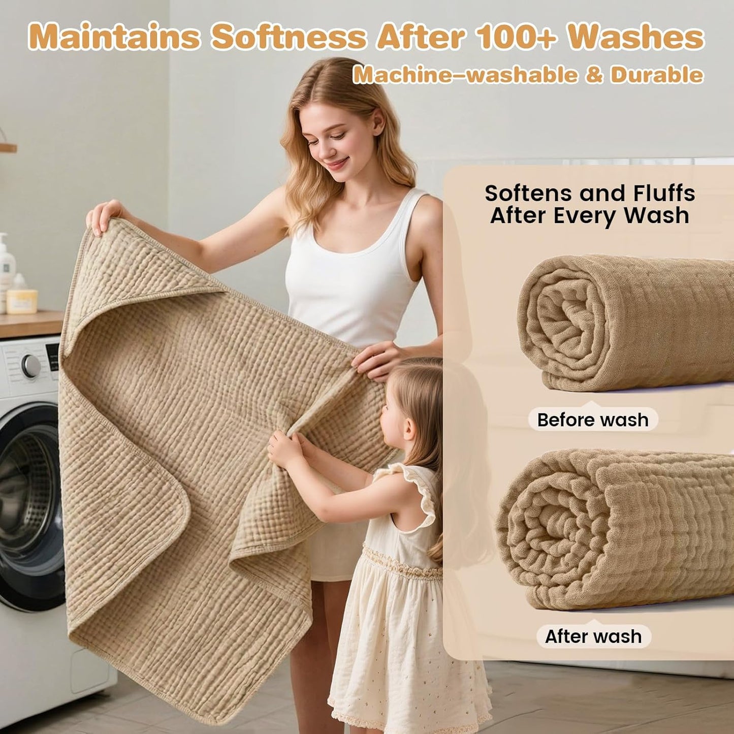Skiennix Hooded Baby Bath Towels - 100% Muslin Cotton, Soft & Absorbent, 2 Pack, 32x32 Inch