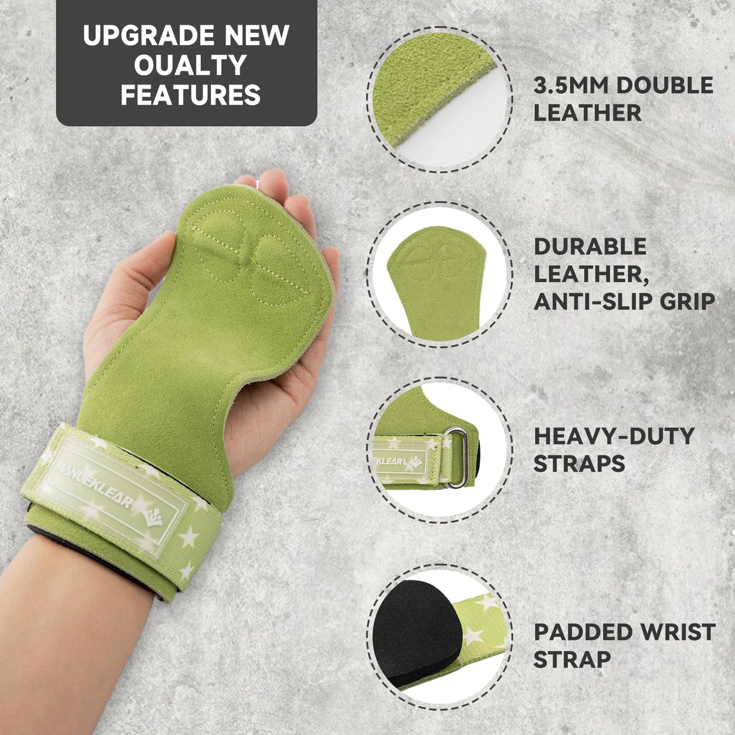 MANUEKLEAR Gym Straps Weight Lifting, Double Leather Lifting Straps for Men Deadlift with Cushion Wrist Loop, Gym Liftings Wrist Wraps for Weightlifting
