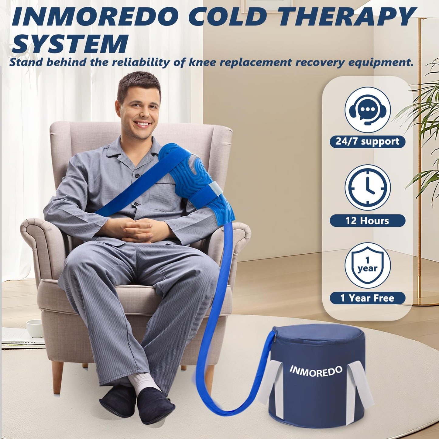 Inmoredo Cold Therapy Machine, Programable Ice Therapy Machine, for Knee Replacement, Post-Surgery Recovery, ACL, Pain Relief, for Sports Injuries, Sprains, Reduce Swelling, Knee Pad