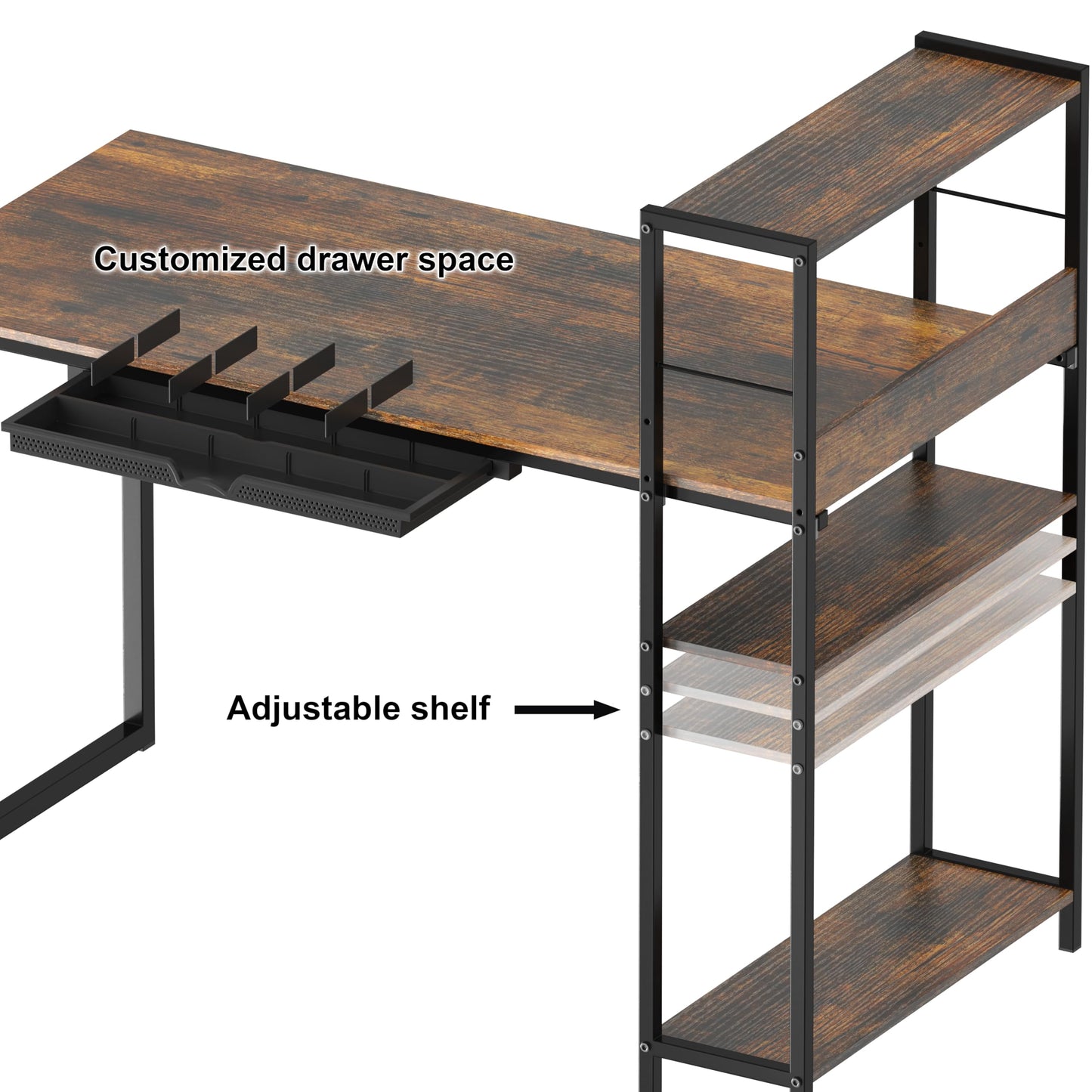 SHW 46-Inch Home Office Mission Computer Desk with Side Shelf and Drawer, Rustic Brown