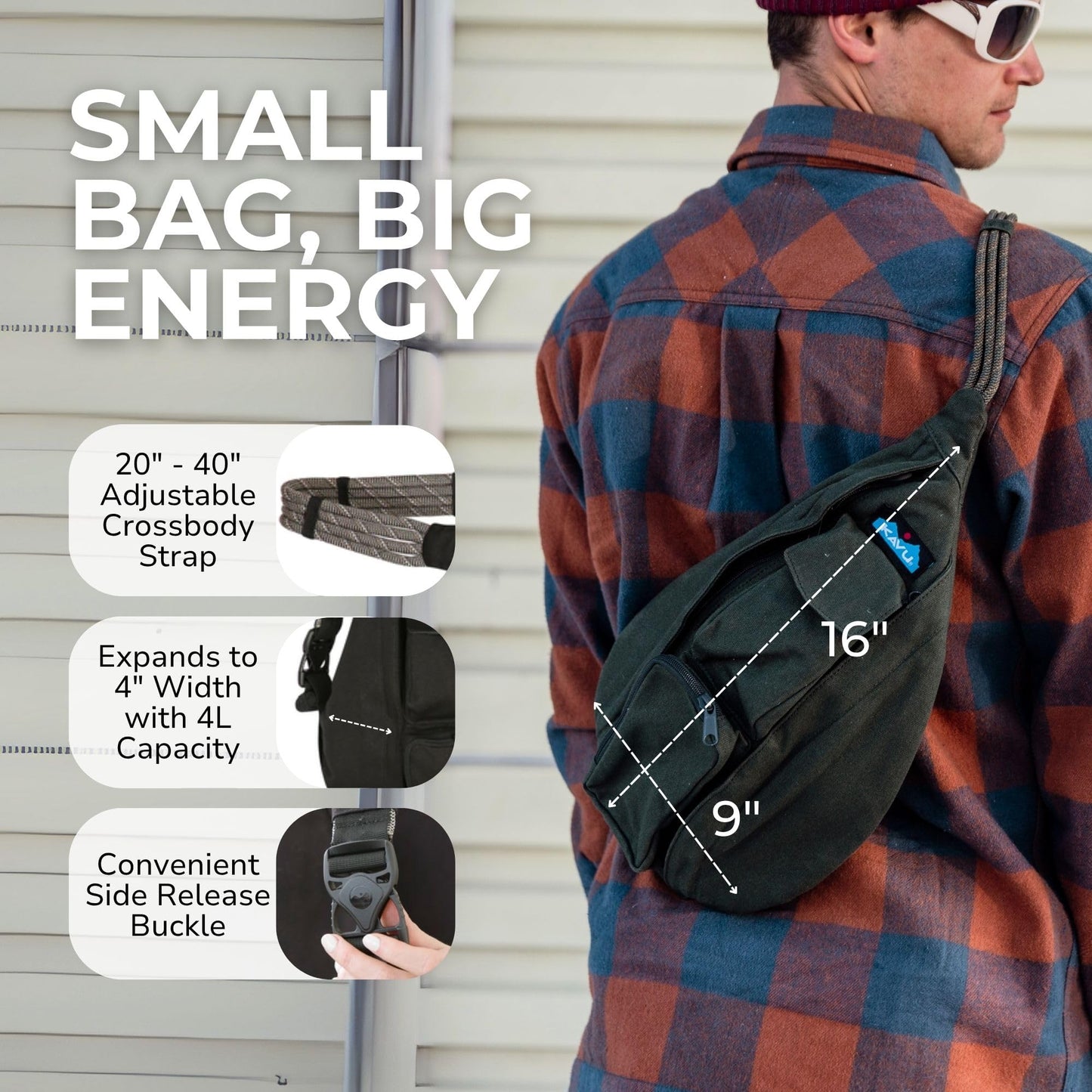 KAVU Mini Rope Bag Cotton Crossbody Sling - Black