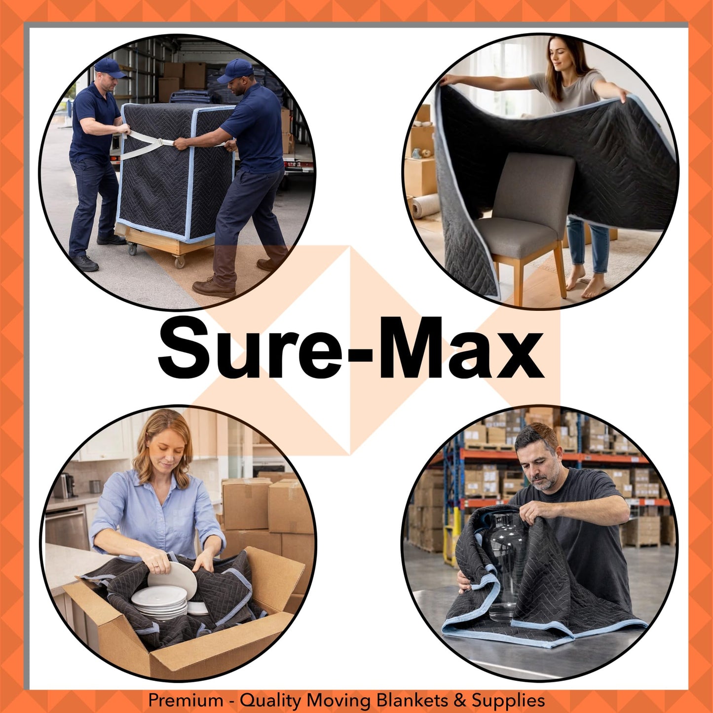 Sure-Max 12 Moving & Packing Blankets - Heavy Duty Pro - 80" x 72" (90 lb/dz weight) - Professional Quilted Shipping Furniture Pads Black