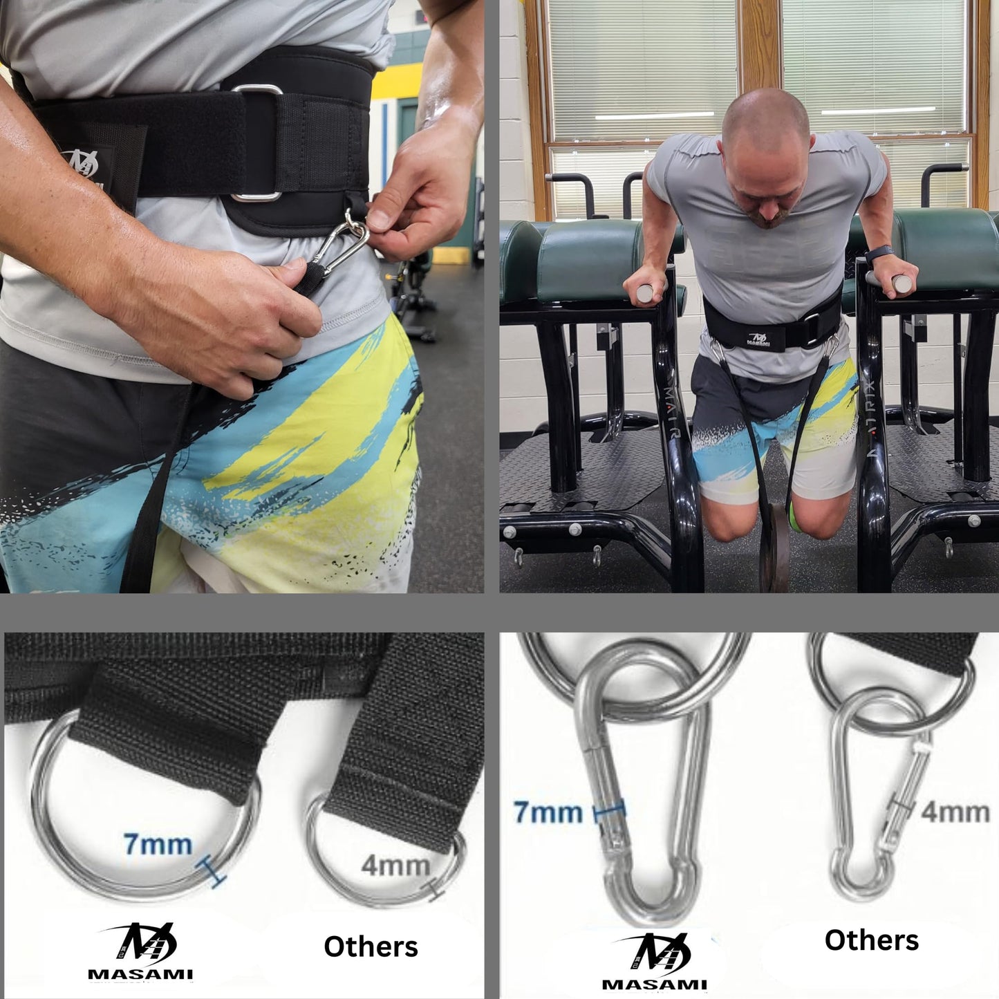 Masami Athletics 2-in-1 Weight Lifting Belt with Gloves - Self-Locking Weightlifting & Dip Set Belt with Rope & Gloves - Multi-Functional Belt for Lifting, Squats, Dips