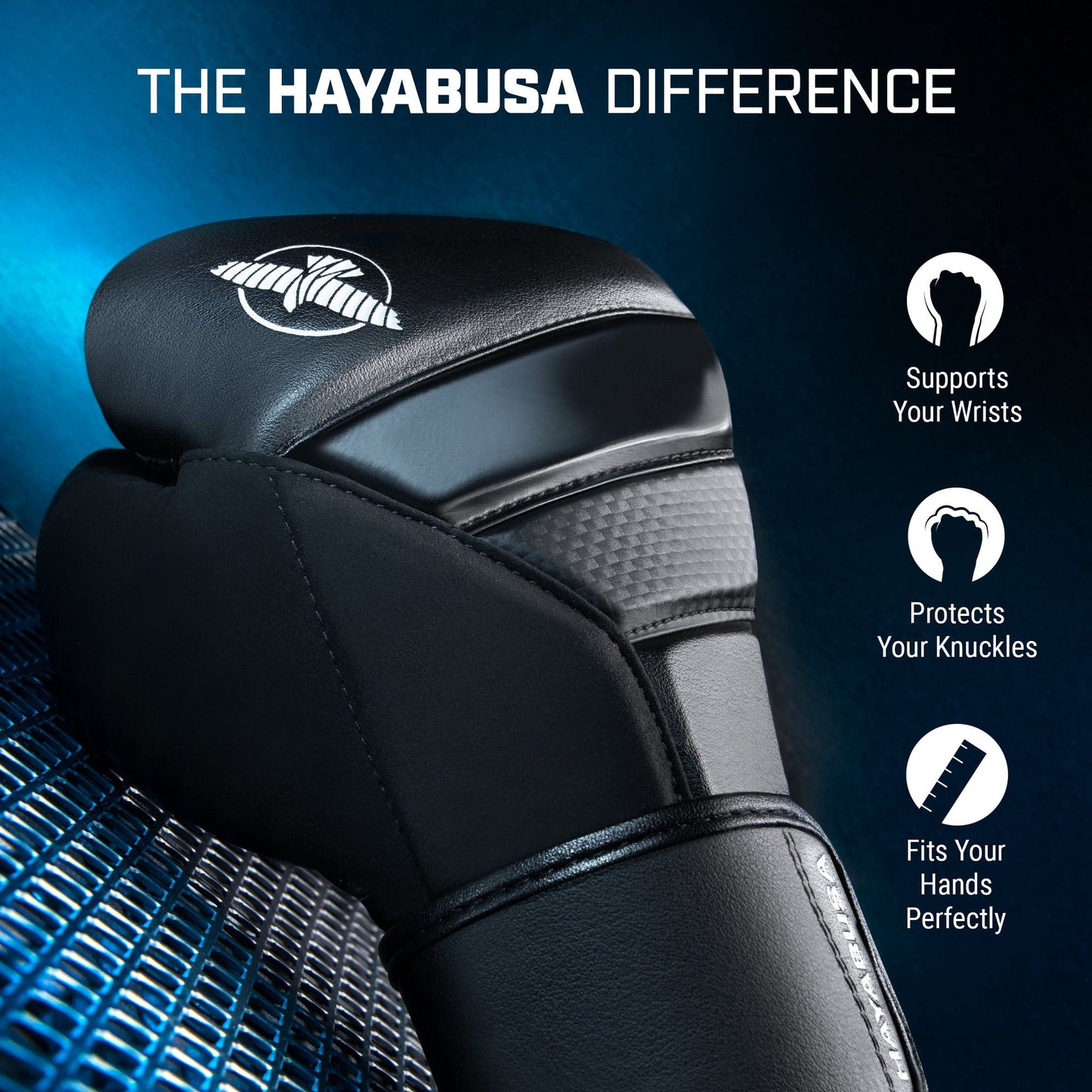 Hayabusa T3 Boxing Gloves 16oz, Perfect Stretch 4.0 Boxing Hand Wraps 180 Inches - All Items are Black