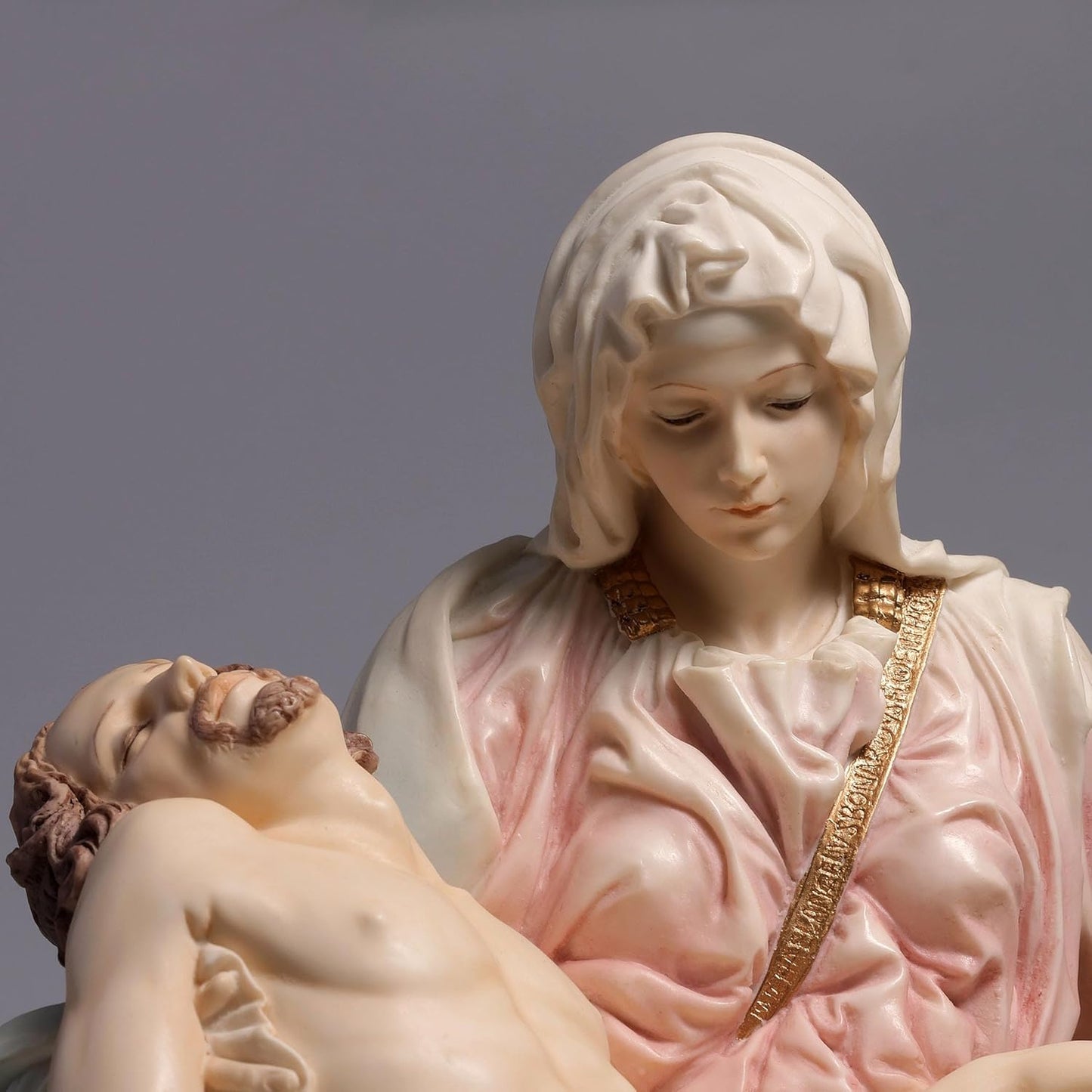 Regine Switzerland Pieta & Michelangelo Decorative Figurine - Elegant Pink & Blue Design, 10.63 Inch