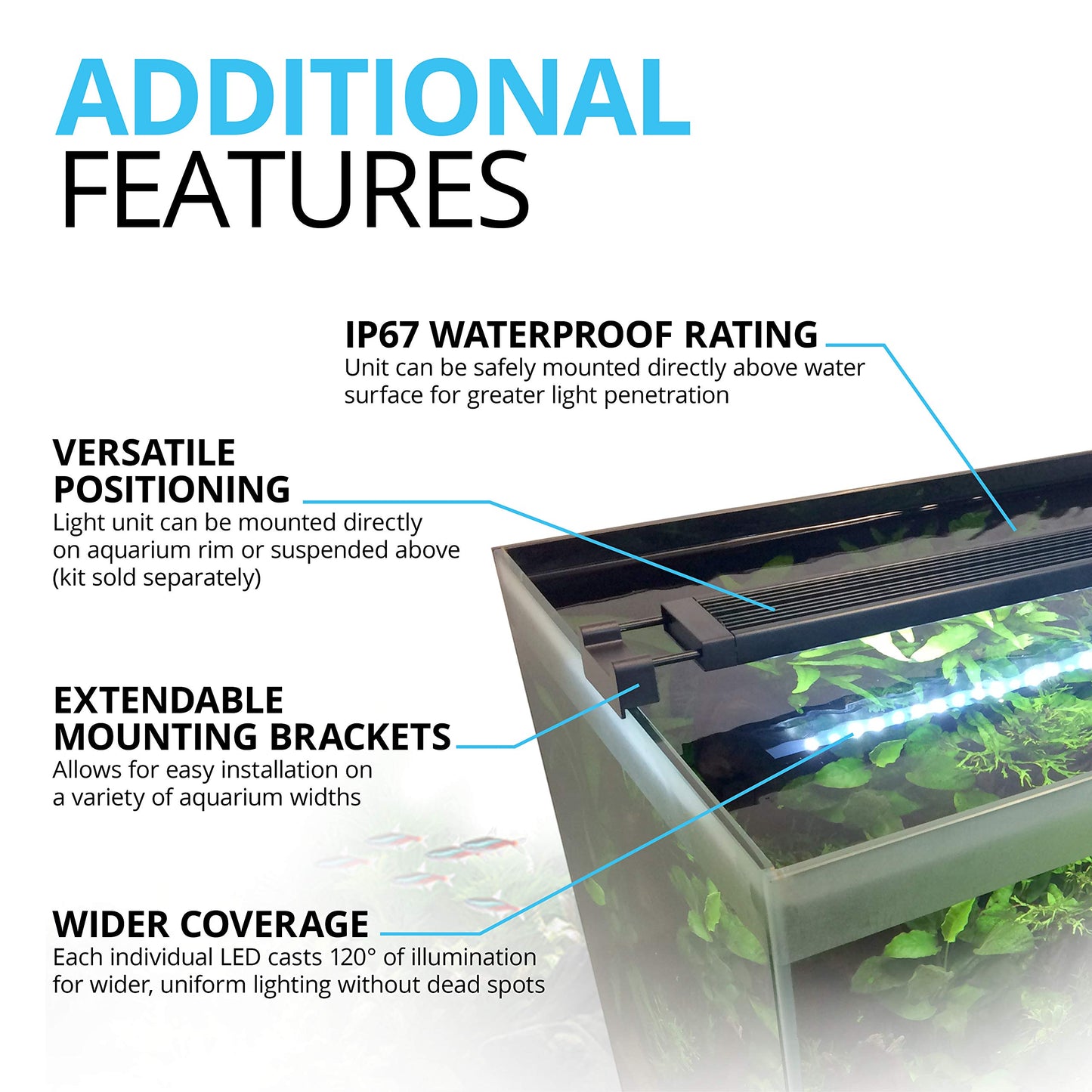 Fluval Aquasky 2.0 Bluetooth LED Aquarium Light – 27W, 36–48" | RGB + 6500K White | App-Controlled with 24-Hour Light Cycle & Weather Effects | IP67 Waterproof | Wide 120 Coverage