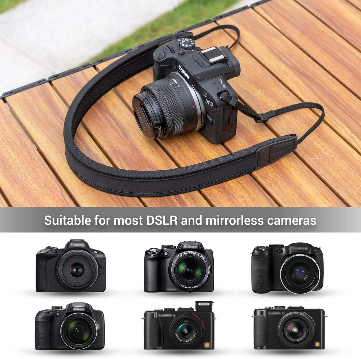 R50V R50 R100 M50 23.6-43.3" JJC Neck Strap for Canon EOS Mark II Nikon Sony Fujifilm Mirrorless Cameras, Adjustable