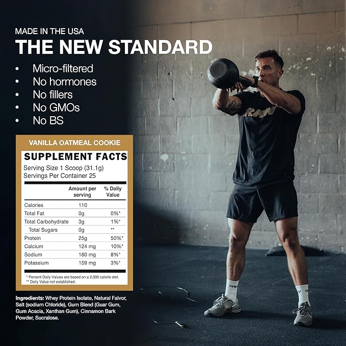 RAW Whey Isolate Protein Powder, Vanilla Oatmeal Cookie (CBUM Itholate Protein) - 100% Grass-Fed Sports Nutrition for Muscle Growth & Recovery - Low-Fat, Low Carb, Naturally Flavored - 25 Servings