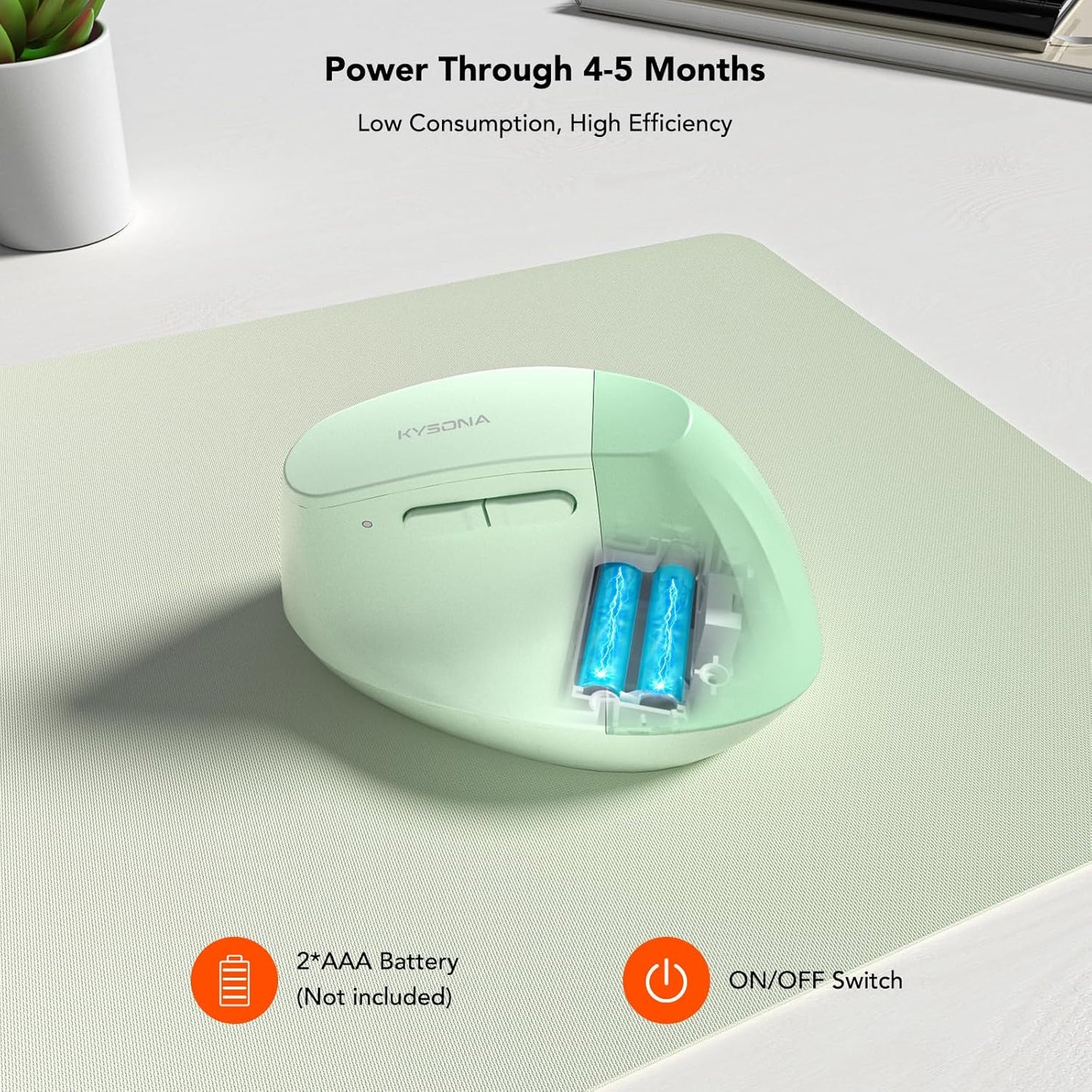 KYSONA EM18 5-Level Wireless Ergonomic Vertical Mouse, Ergo Design, Bluetooth Cordless Mouse for Medium/Large Hands