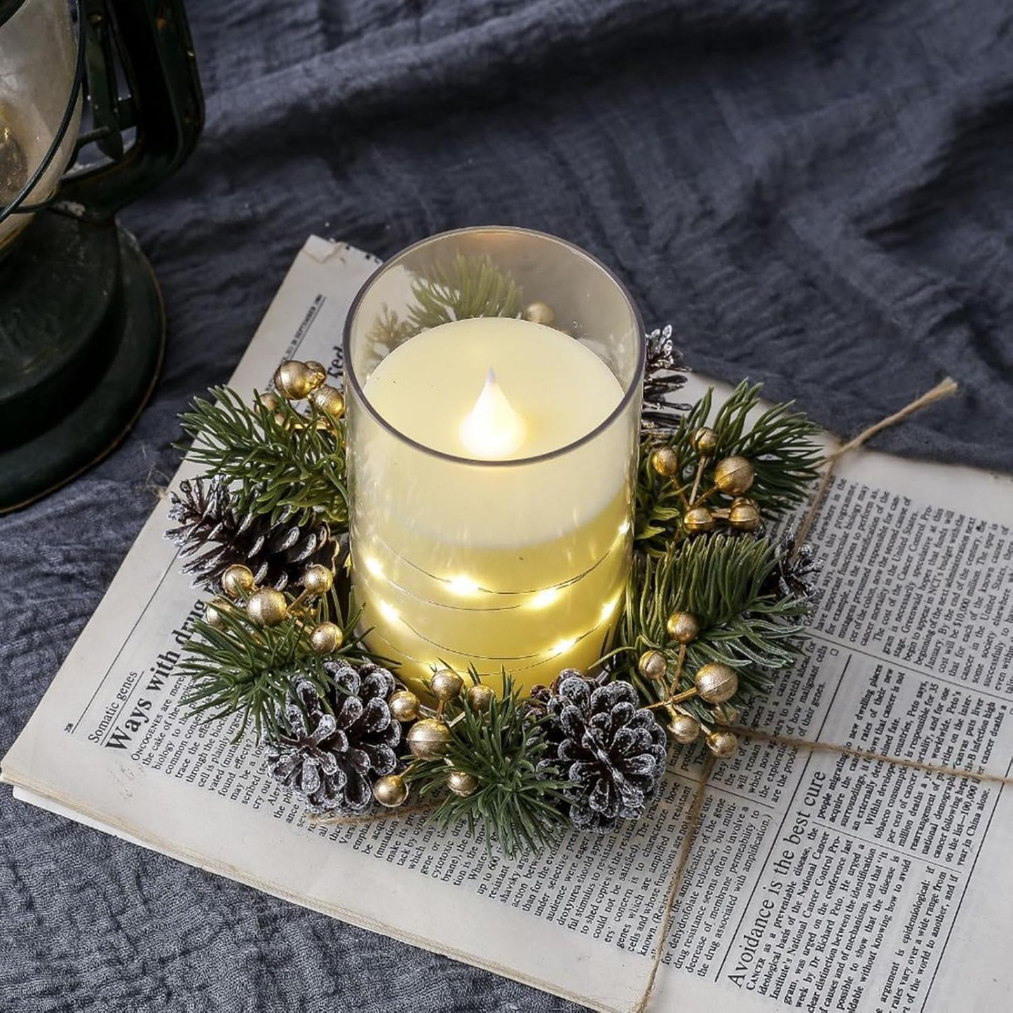 Regine Switzerland Christmas Candle Rings - Elegant Gold Berries & Pinecones | 2-Piece Winter Decor Set