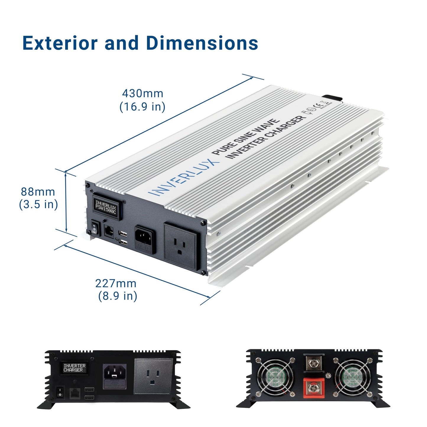 1500W Pure Sine Wave Inverter Charger with App Control, LCD Display & Auto Transfer Switch, Fast QC 3.0 USB, Reliable Backup Power for Home, Solar Systems, Sump Pumps & Emergencies