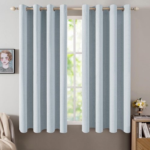 MIULEE Blackout Curtains - 100% Thermal Insulated Chambray Blue Grommet Drapes | Luxury Room Darkening, 52 x 45 Inch (2 Panels)