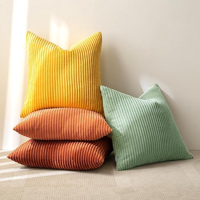 MIULEE Decorative Throw Pillow Covers 24x24 Inch Set of 4, Vibrant Cushion Covers Vintage Retro Home Decor, Mix and Match Color Clash Design for Sofa Couch Bed Living Room Yellow Rust Green