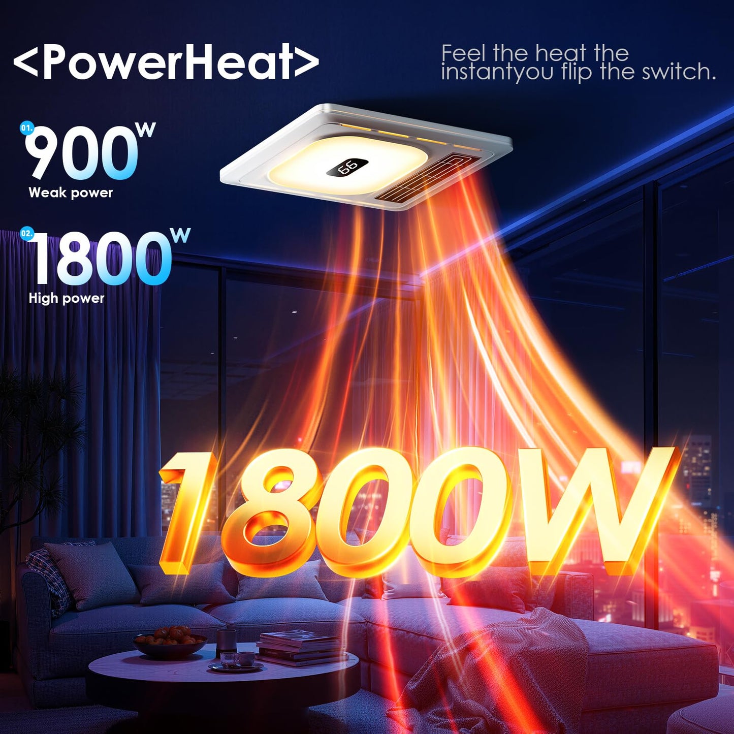 BSEED Bathroom Exhaust Fan with Bluetooth Speaker & Heater, 1800W Dual-Heat, 230 CFM, 3CCT+5-Color RGB Light, Negative Ion, Wall Control