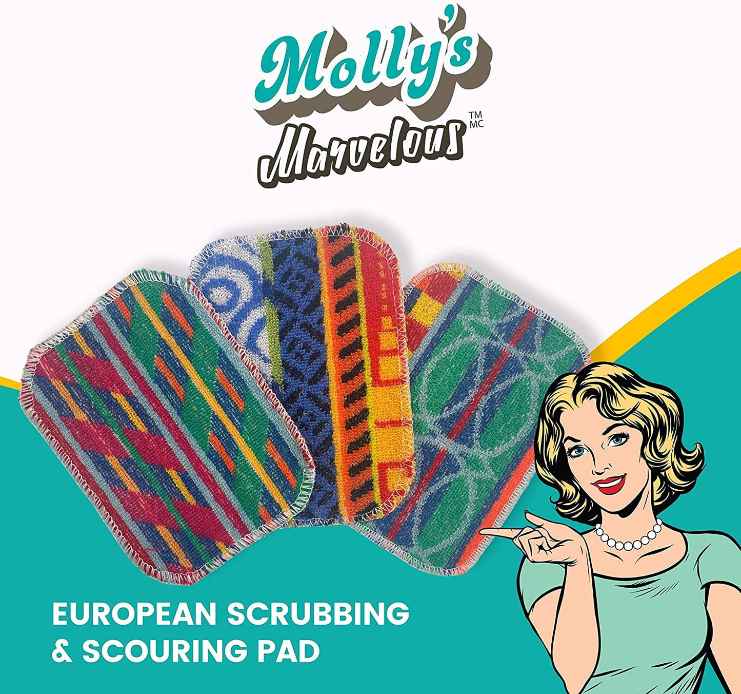 Molly’s Marvelous European Scrubbing & Scouring Pads – 3-Pack Dishwasher Safe, Non-Scratch Cleaning for Pots, Pans, Stainless Steel, Countertops & Floors