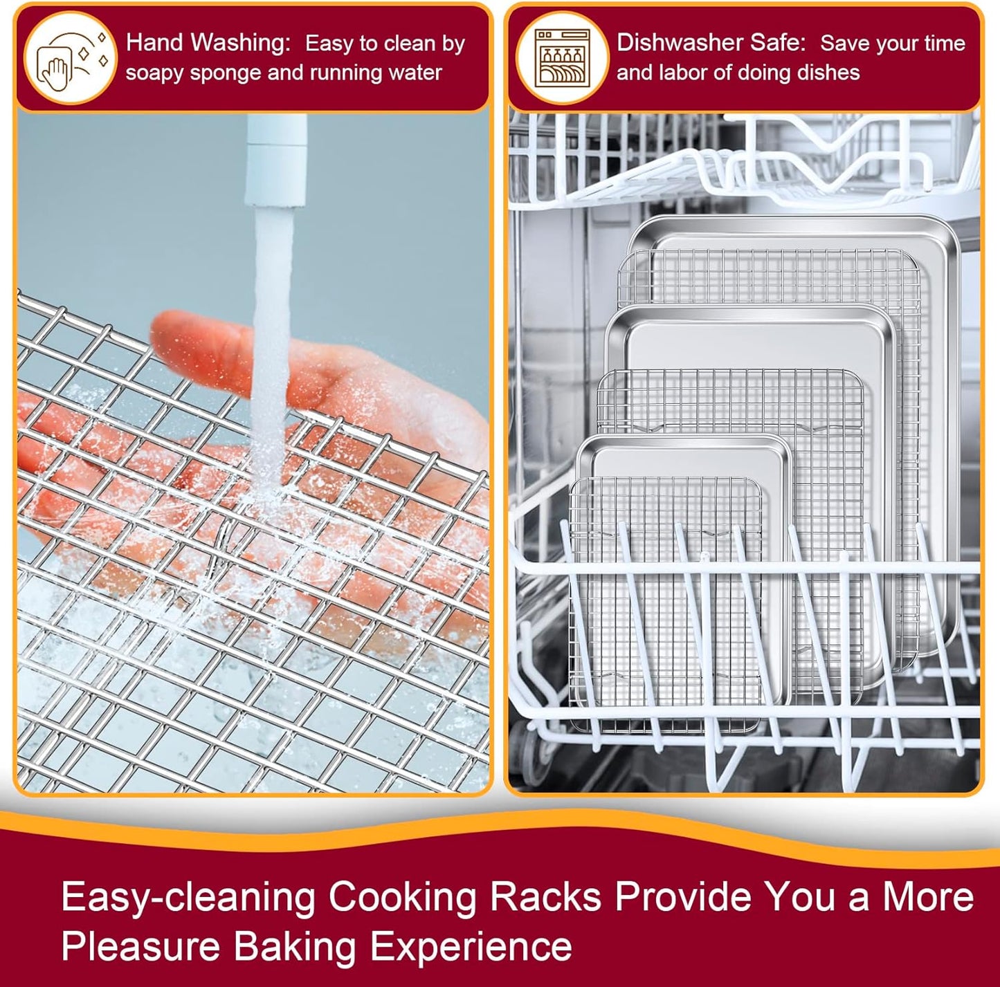 P&P CHEF Baking Sheet Set - Stainless Steel Cookie Sheets with Cooling Racks | 16", 12.5", 9" Sizes