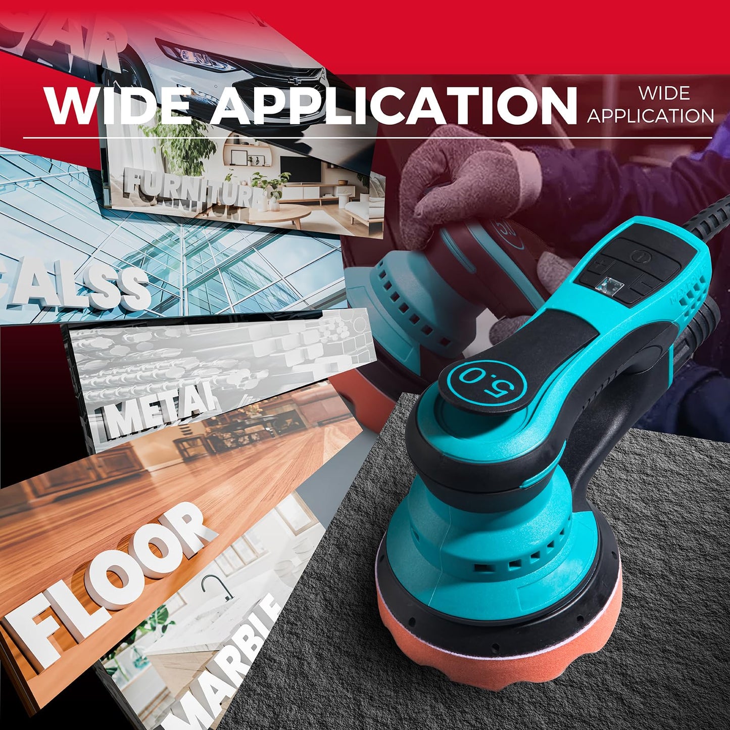 Electric Random Orbital Sander 5mm-350W Powerful Brushless Motor-With 5“/6" Hard Disk and Dust Collector-7 Variable Speed 4000-10000RPM SanderFor Polishing, Scratch Removi,Primary Wood,Panel Processin
