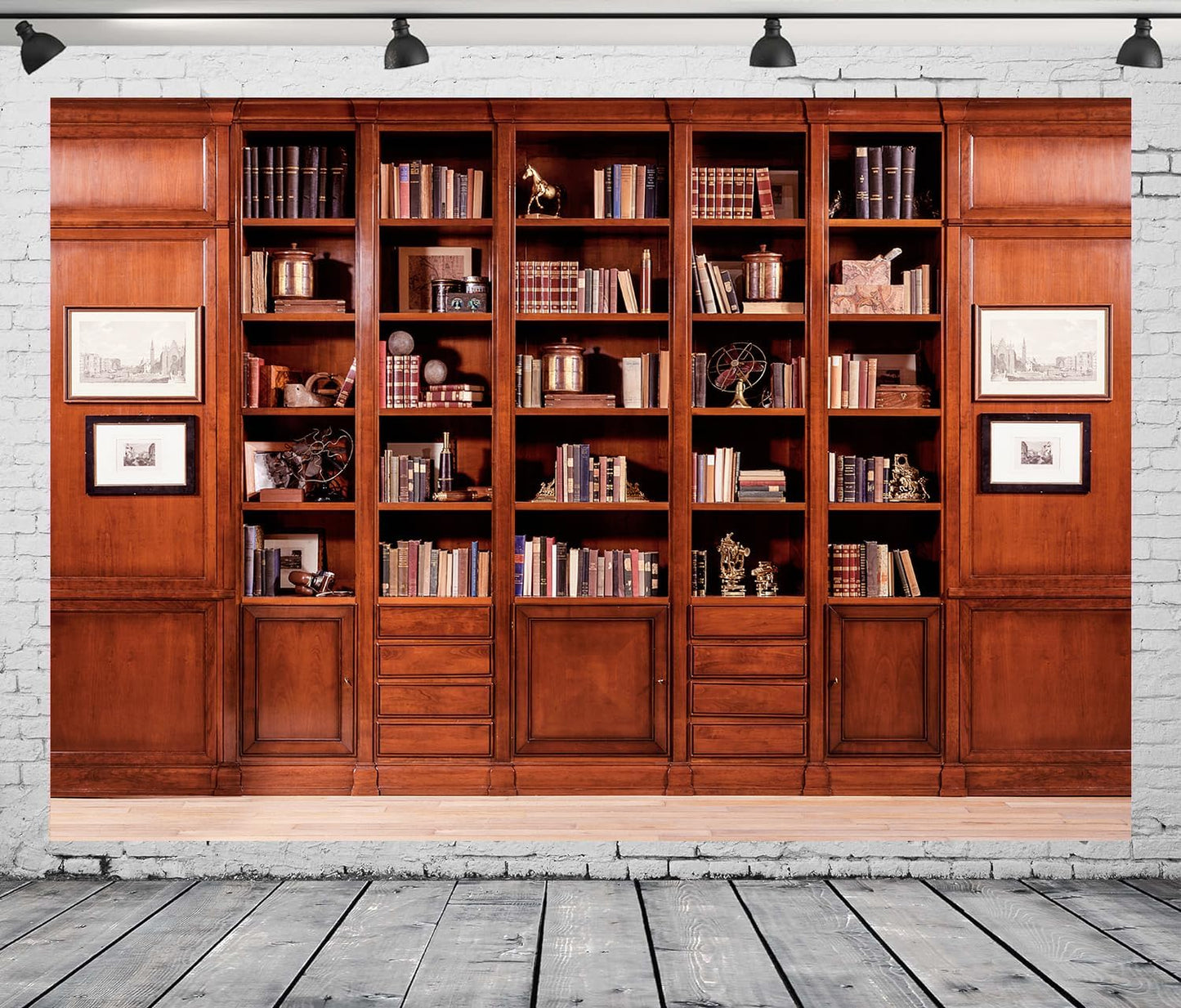 DULUDA 7x5 FT Brown Bookshelf Backdrop Library Modern Bookcase Office Backdrop Video Recording Internal Conference Room