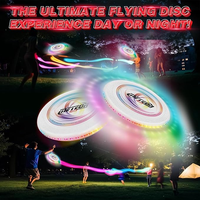 Light Up Flying Disc with 16 Millions Colors-45 LEDs & 13 Light Modes Flying Ring, Glow in The Dark Flying Disc for Adult Kid Teen Rechargeable&Waterproof Camp Beach Toy Birthday Gift