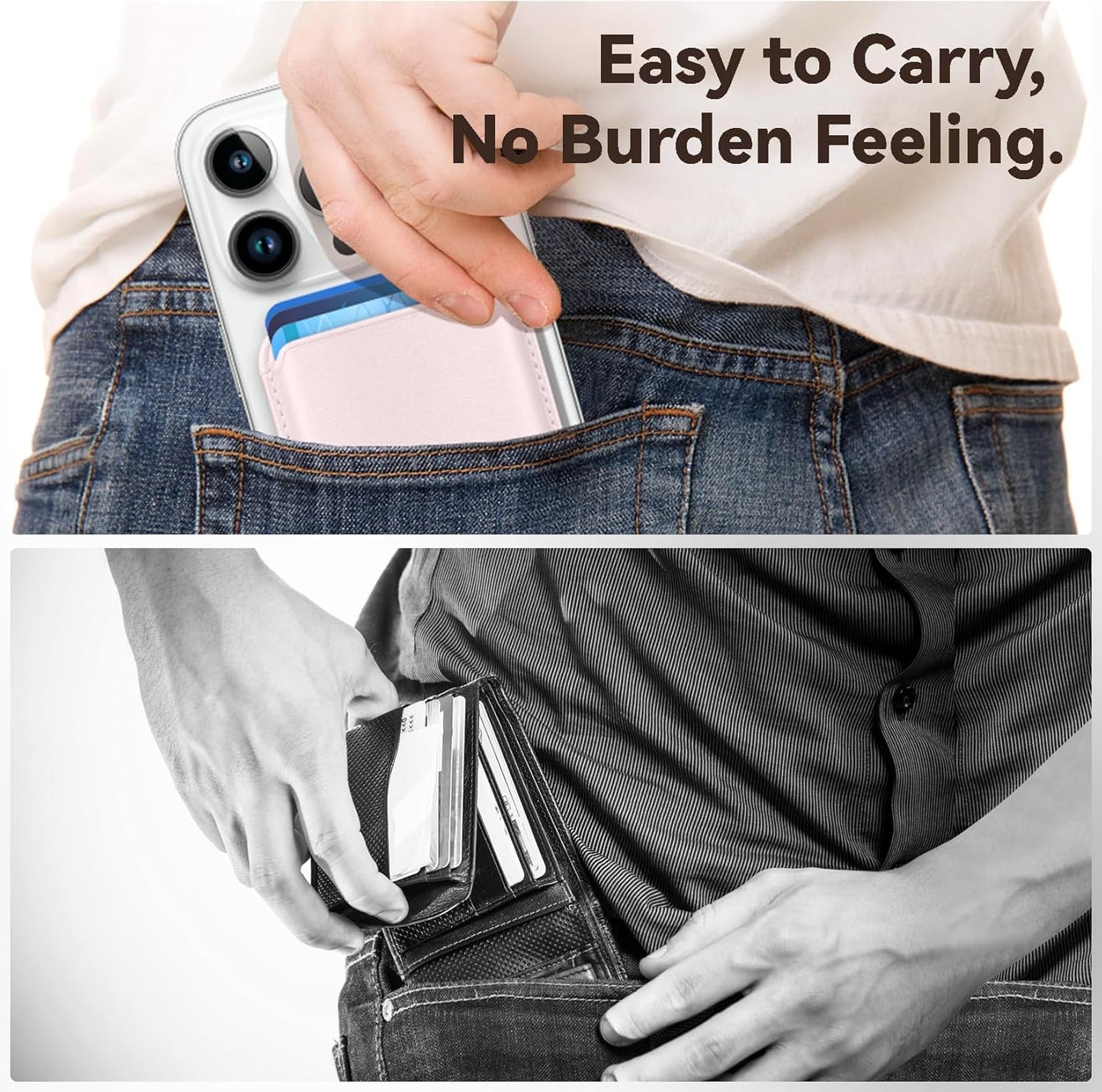 12/13/14/15/16/17 Magnetic Wallet Cell Phone Card Holder for Phone Case, Stronger Magnetic RFID Leather Phone Wallet