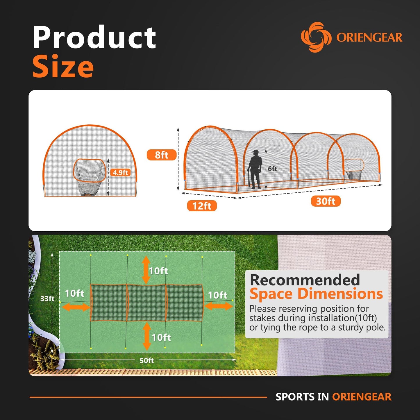 Baseball Batting Cage 30ft for Backyard, Baseball Training Equipment Netting Cages, Golf Softball Baseball Nets for Batting with Frame and Net, Hitting and Pitching Practice, Orange