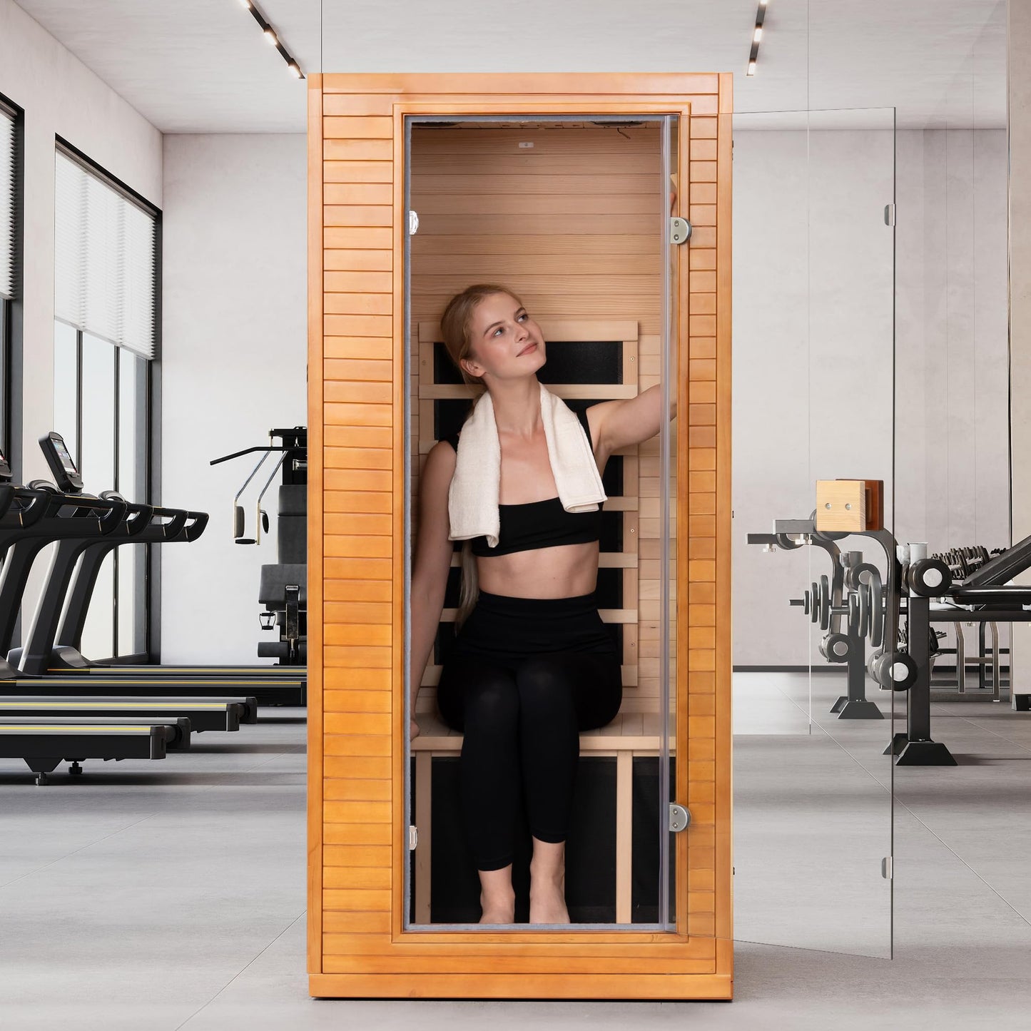 RESTISLAND Full Spectrum Infrared Sauna, 1 Person Home Infrared Sauna with Red Light Therapy, Indoor Canadian Hemlock Wood Dry Saunas Room,1178w/120v, Foot Warmer, 7 Heating Panels, Bluetooth Speakers